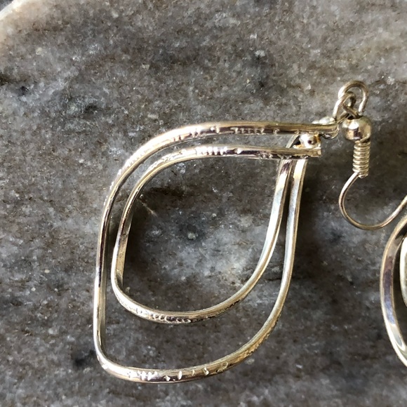 Etched Silver Dangle Spinner Earrings - Picture 3 of 6